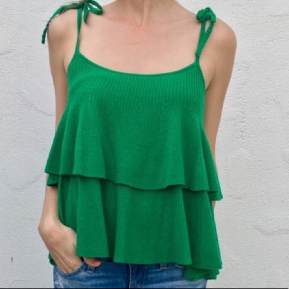 J. Crew Vibrant Green Merino Wool Tiered  Tie Strap Camisole Sz XS